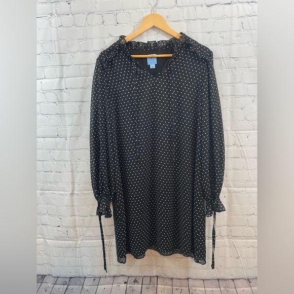 Cece Black & White Polka Dot Long Sleeve Sheer Dress Womens Size Large - Picture 1 of 11